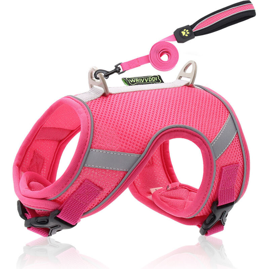 MUFF Dog chest harness leash reflective breathable puppy dog leash S Rose red