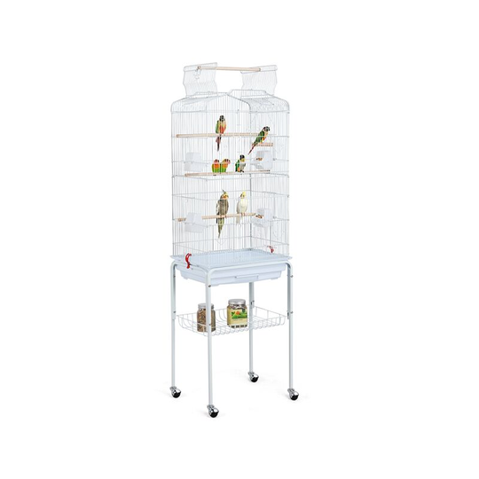 64'H Open Top Metal Bird Cage Parrot Cage, White - white - Yaheetech