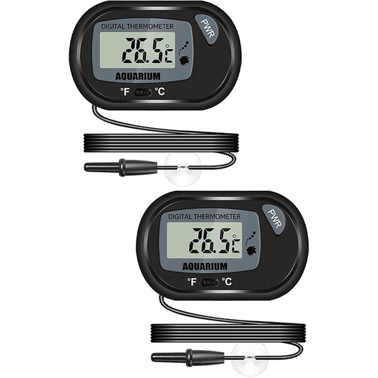 Digital Aquarium lcd Thermometer with Suction Cups and Waterproof Probe for Aquarium Fish Tank, Vivarium Reptile Terrarium (2PCS)