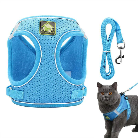 Small Dog Cat Harness Vest Harness Soft Reflective Mesh Adjustable Puppy Vest and Leash Set for Puppies, Kittens (m, Blue)