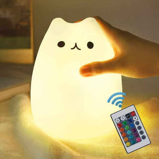 Ilovemilan - Cat Night Light, Remote Control Silicone Kitten Night Light for Kids Teen Girls Rechargeable Night Light Kawaii Cute White