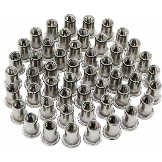 50pcs Stainless Steel Rivet Nuts, Stainless Steel Flat Head Thread Assortment Set, Nuts for Installation Tool Accessories, M6*50