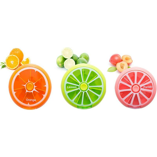 Perle Rare - Portable 7 Days Pill Box Pill Box Round Medicine Box One Week Pill Box Vitamin Storage Box (3 Pieces) 3 Colors Green, Orange, Pink