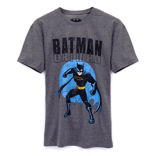 (XL) DC Comics Batman T-Shirt Mens Adults Superhero Movie Charcoal Top