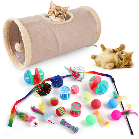 Lifcausal - Cat Toys 21PCS Kitten Toys Set Interactive Cat Toys for Indoor Cats With Suede Cat Channel Colorful Cat Teaser Wand String Spring Hose