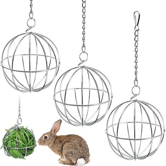 3pcs Hay Feeder Ball Stainless Steel Hay Feeder Rabbit Pet Hay Ball Rabbit Feeder Hanging Treat Toy (8 cm) - Muff