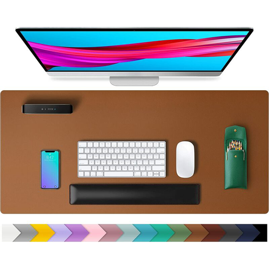 Perle Rare - Desk Pad, pu Leather Desk Mat, Mouse Pad, Non-Slip Desk Protector, Waterproof Desk Pad for Office and Home (80cm x 40cm, Brown)