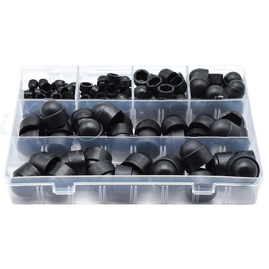 145PCS pe Bolt Covers Screw Cap Nut Assortment Kits Insert Locknut Caps for Screws Bolts 6 Sizes Available with Storage Box (Black)