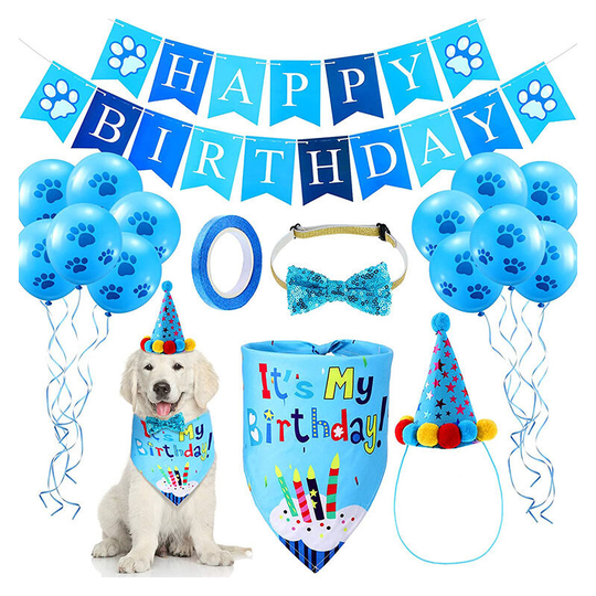Pet Cat Dog Birthday Bandana with Triangle Scarf Hat Bow Tie Banner for Dog or Cat Birthday Party Decoration