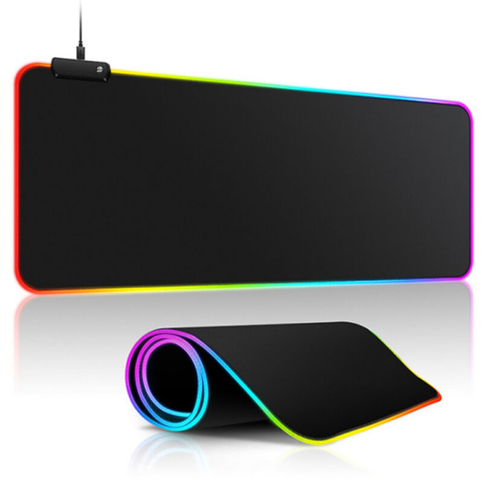 Glowing rgb Mouse Pad Thicken Non-slip Rubber Mat 14 Cool Glow Modes with Light Switch Button Cool Gaming Mouse Pad usb Black - Black