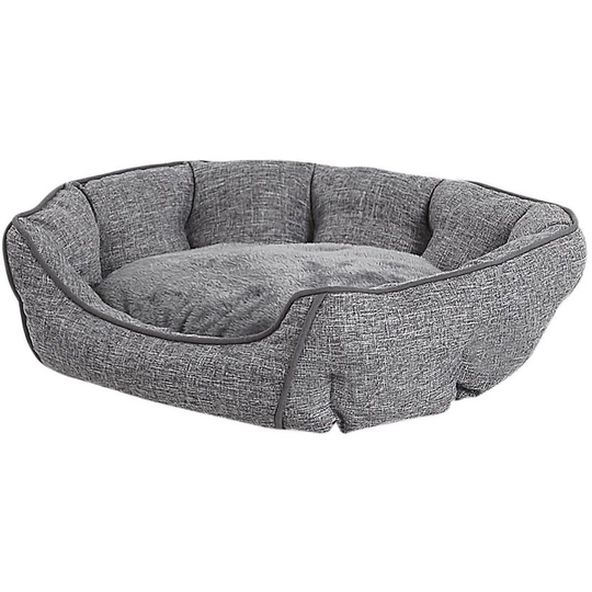 Round Pet Bed 65 x 50 cm Linen Dog Cat Soft Animal Cot Grey Candir - Grey