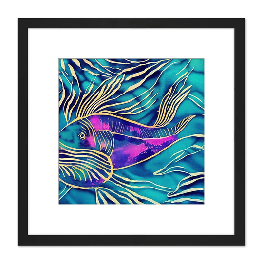 Ocean Purple Blue Fish Aquarium Watercolour - Picture Frame Graphic Art