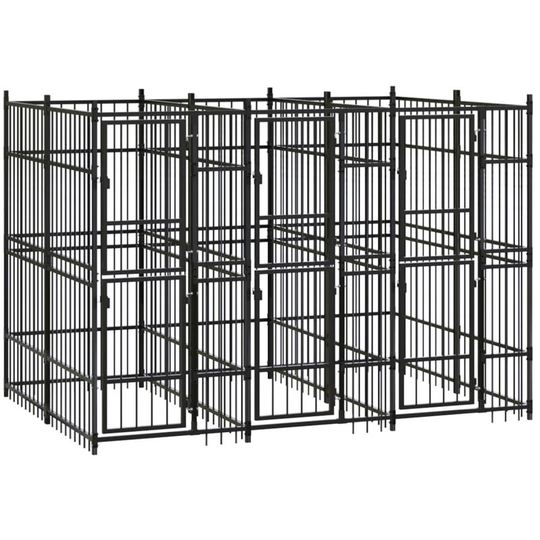 Outdoor Dog Kennel Steel 5.53 m² Vidaxl Black