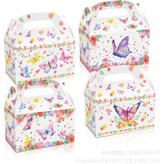 24 Pieces Butterfly Party Treat Box Spring Gift Box Butterfly Flower Gift Packaging Boxes Kraft Paper Candy Boxes Birthday Party Supplies