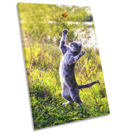 Cat Kitten Playing Picture Green - Wrapped Canvas Art Prints