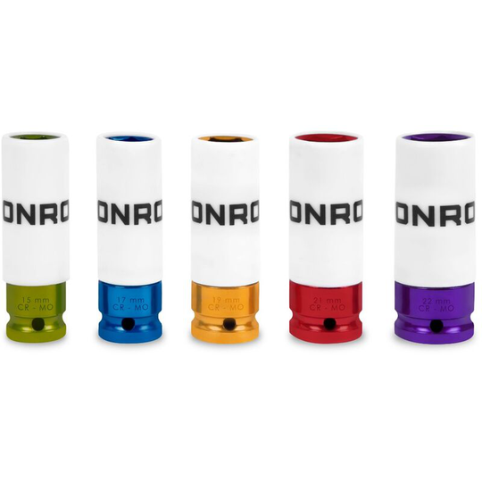 Vonroc - Socket set - Universal - ½" Inch - 5 pcs.: 15, 17, 19, 21 and 22mm | With teflon sleeve