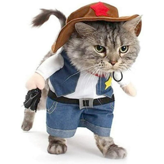 Cowboy Dog Costume with Hat Dog Clothes Halloween Costumes for Cat and Small Dog (Small)