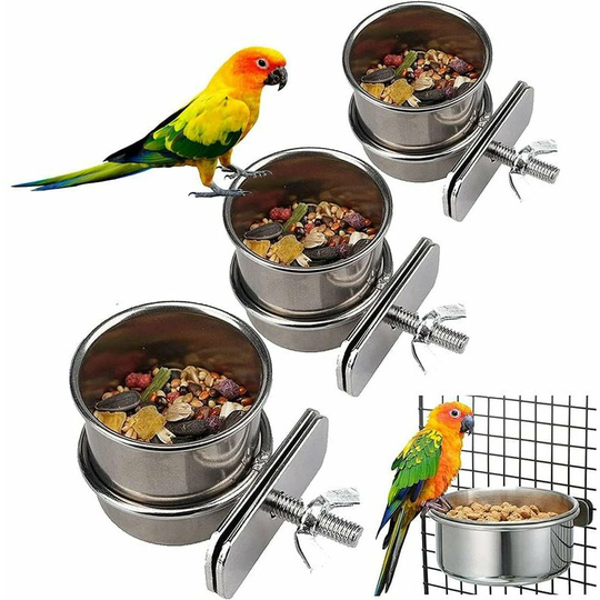 Stainless steel parts bird bowls bird feeder hanging bowl for feeding birdcage hanging bowl with clamp birdcage accessories
