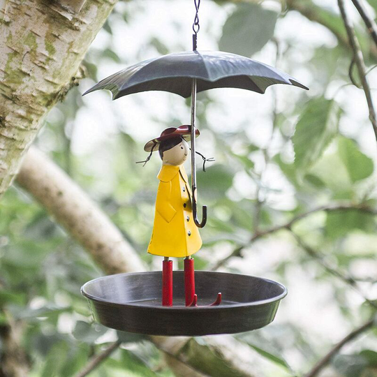 Perle Rare - Bird Feeder Metal Hanging Chain Girl and Umbrella Bird Feeder for Wild Birds | Antique Metal Bird Bath Table with Hooks | Hanging Garden