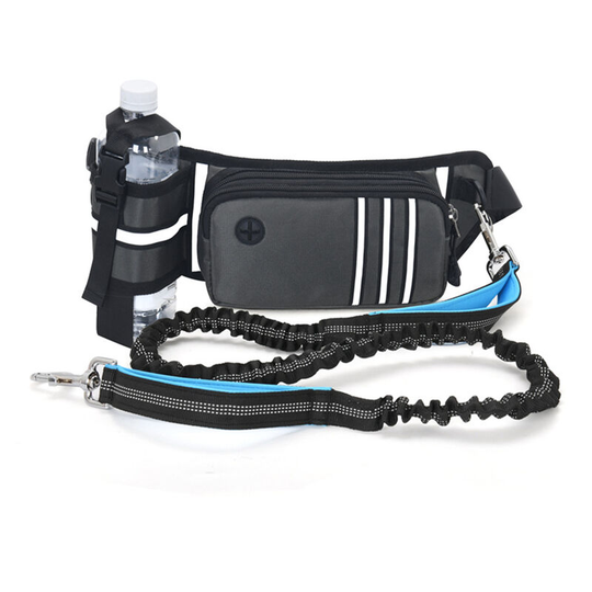 Superseller - Hands Free Dog Leash Waist Bag Reflective Waist Pouch with Retractable Bungees Poop Bag Dispenser Pouch Adjustable Waist Belt, Grey