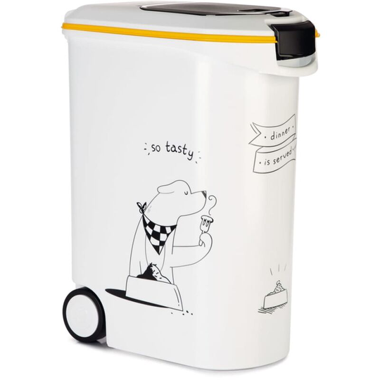 Pet Food Container Dinner is Served Dog with Wheels 54L Curver White