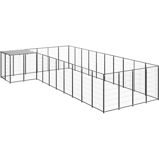 Dog Kennel Black 13.31 m² Steel Vidaxl Black