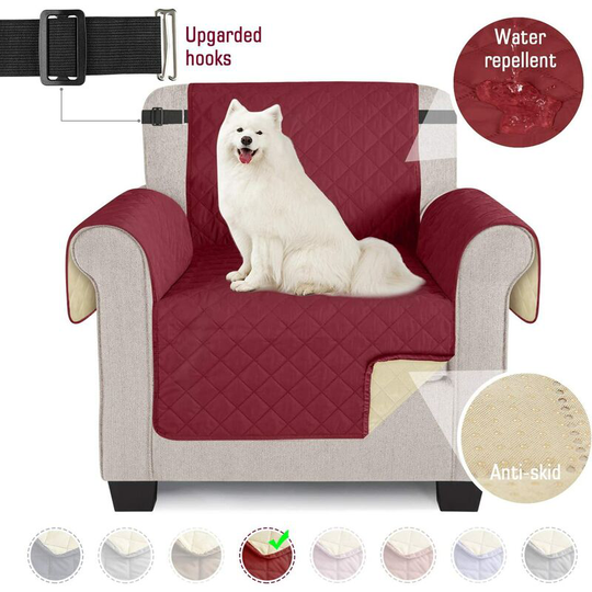 Sofa covers Waterproof sofa cover for dogs with non-slip foam elastic band to protect against splashes, wear and cracks (wine red, 1 seater) Soekavia