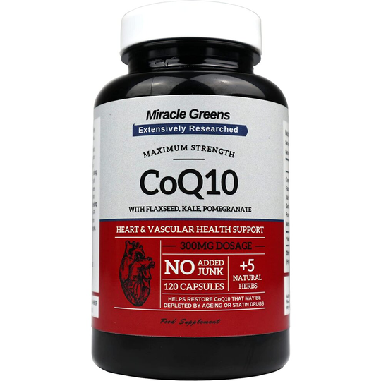 Powerful CoQ10 Complex - 300mg Max Strength, 120 Capsules | Boosted with Kale, Flaxseed, Garlic and More | High Absorption Naturally Ferment