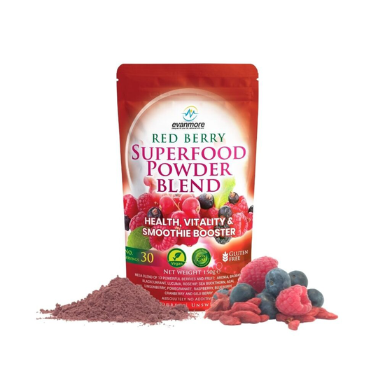 Red Berry Superfood Powder Blend - Evanmore Super Complete Reds Mix Vegan Friendly Smoothie Health Vitality Booster Supplement - 150g / 30 servings