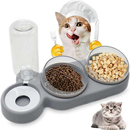 Elevated Cat and Dog Bowl, 3 in 1 Automatic Pet Food and Water Dispenser, 15° Tilted Double Food Bowl, for Cats and Puppies