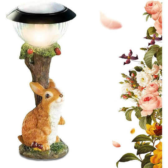Solar Garden Animal Ornaments Resin Rabbit Statues with Lighted Lantern Waterproof Outdoor Decorative Animal Figurines Deck Lights for Patio, Yard,