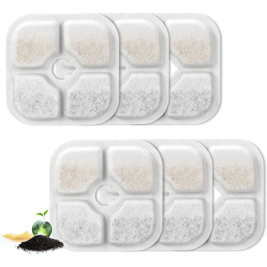 Pixi Water Fountain Replacement Filter Pack of 6 Three Layer Carbon Activated Resin Filtration System for Water Fountain and Cat