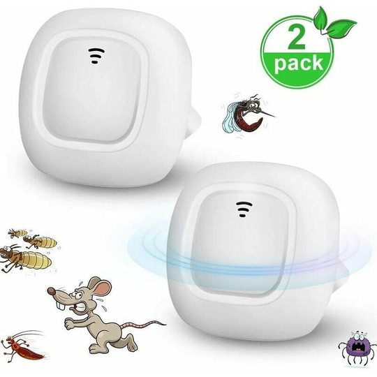2 Pack Ultrasonic Mosquito Killer Plug Odorless Non-Toxic Mosquito Repellent Rodent Insects Ants Mice Scratchers Spiders White.