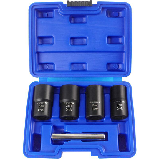 Sweat box extractor game extractors of 5 twisted sockets to remove the wheel nuts 17 mm, 19 mm, 21 mm and 22 mm