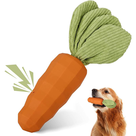 Dog Chew Toys - For Aggressive Dogs - Incredibles - Squeaky Carrot - For Small, Medium & Large Dogs - Durable Natural Rubber