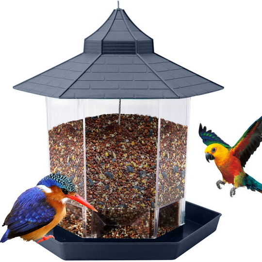 Hanging Bird Feeder Gazebo Wild Bird Feeders Hexagon Shaped with Roof for Garden Yard Outside Decoration,model:Grey - model:Grey
