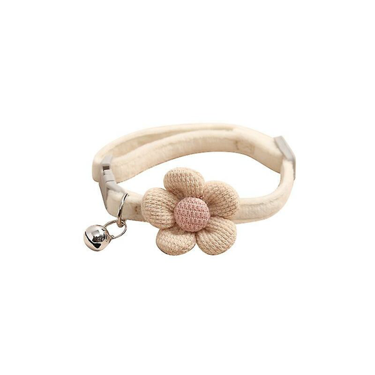 Thsinde pet Collar Traction Cute Cartoon Flower Bell Collar Cat Necklace Small Dog Supplies, Apricot
