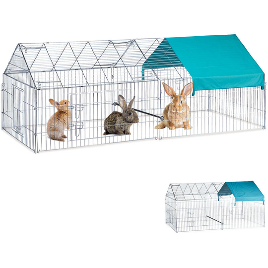 Relaxdays - Free Range Pen Chickens and Rabbits, Sun Sail, Optional Sitting Rod, Big Coop, hbt 85x100x220cm, Galvanized, Silver