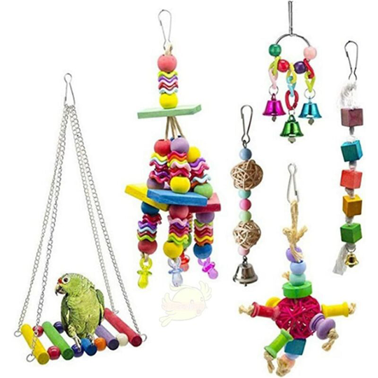 Bird Perches Parrot Toys Climbing Ladder Hanging Swing Chew Parrot Toys for Cockatiel Parakeets Macaw Lovebirds Toys 6 pcs,F