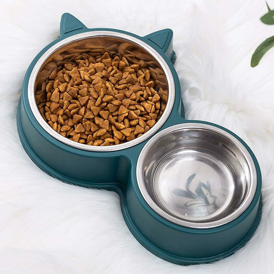 Deckon - Cat Dog Bowl Double Non-slip Stainless Steel Bowl Easy To Clean Suitable For Kittens Or Adult Cats.