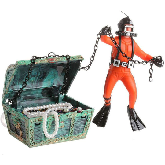 Perle Rare - Treasure Hunter Diver Action Aquarium Decor Landscape Resin Mini Underwater Ornament for Fish Tank Orange