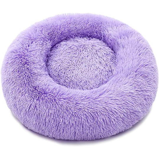 Round Dog Bed for Cat Puppy Pet Soft Plush Sofa Cushion Puppy Sleeping Nest Purple M-60cm