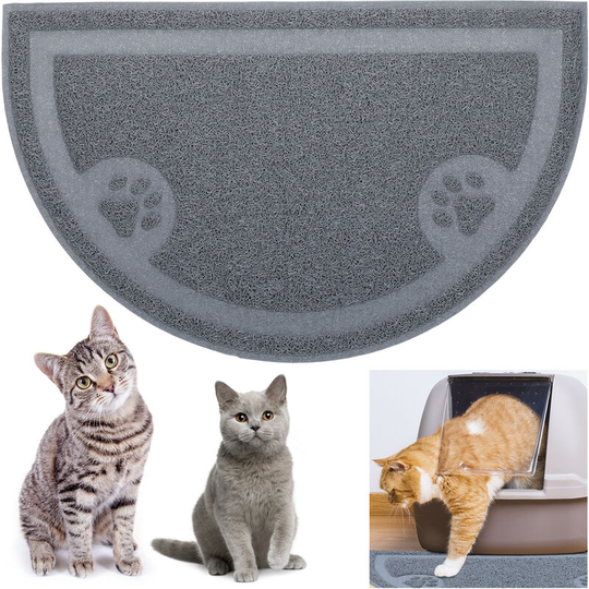 Cat Litter Mat, Hygienic pvc Tray, Dog Feeding Tray, Non-Slip & Waterproof, Dirt Catcher, 40 x 59 cm, Grey - Relaxdays