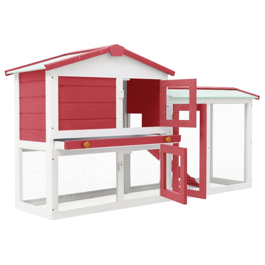 vidaXL Outdoor Large Rabbit Hutch Red and White Wood Outdoor Pet Animal Cage