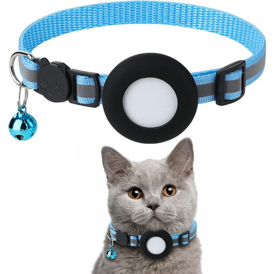 Airtag Cat Collar, Airtag Cat Collar with Bell and 3/8" Width Safety Buckle, Reflective Collar with Waterproof Airtag Holder Compatible with Apple