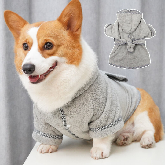 Grey pet clothing Winter coral velvet soft warm dog bathrobe absorbent pet supplies Winter pajamas 33*32*35cm