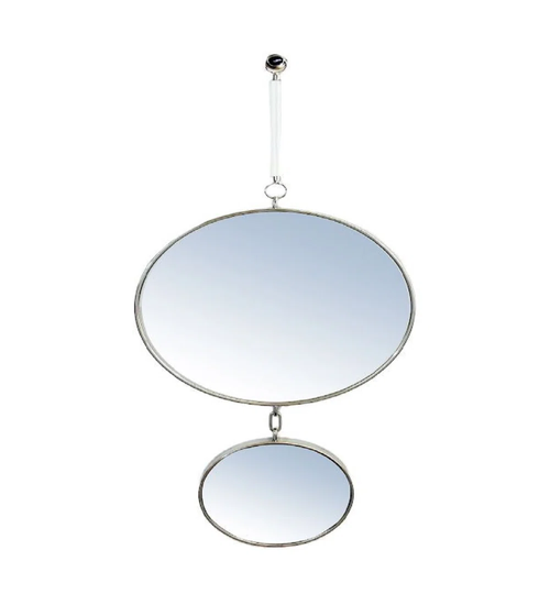 Round Double Wall Mirror & Hanging - Nickel