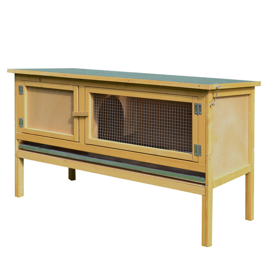 PawHut Wooden Rabbit Hutch Bunny Cage for Small Animal w/ Hinged Top
