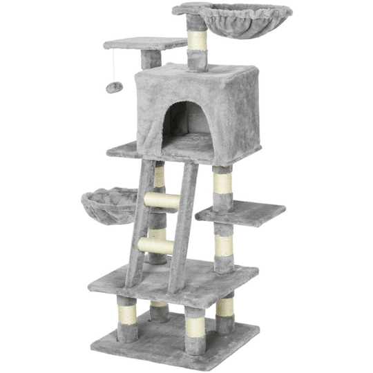 125cm Multi-Activity Cat Tree w/ House Baskets Ladder Scratch Post Grey - Light Grey - Pawhut