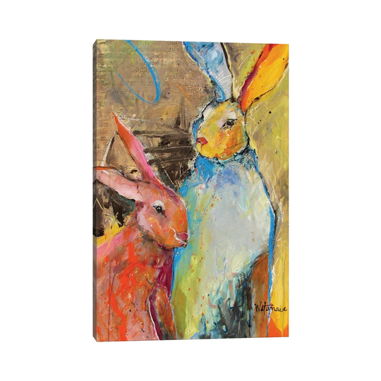 Harmonious Rabbits - Wrapped Canvas Painting